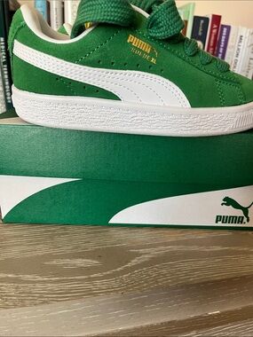 Puma Kids Green Suede Sneakers with White Trim